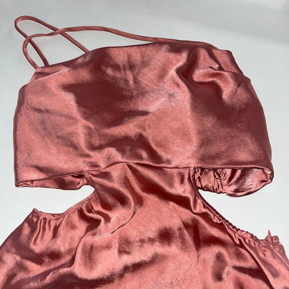 Astr The Label Colette Pink Satin Cutout Midi Dress (0613) - Picture 3 of 7